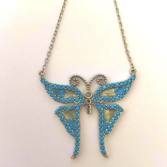 🦋925 Silver butterfly turquoise enamel necklace - Picture 8 of 9